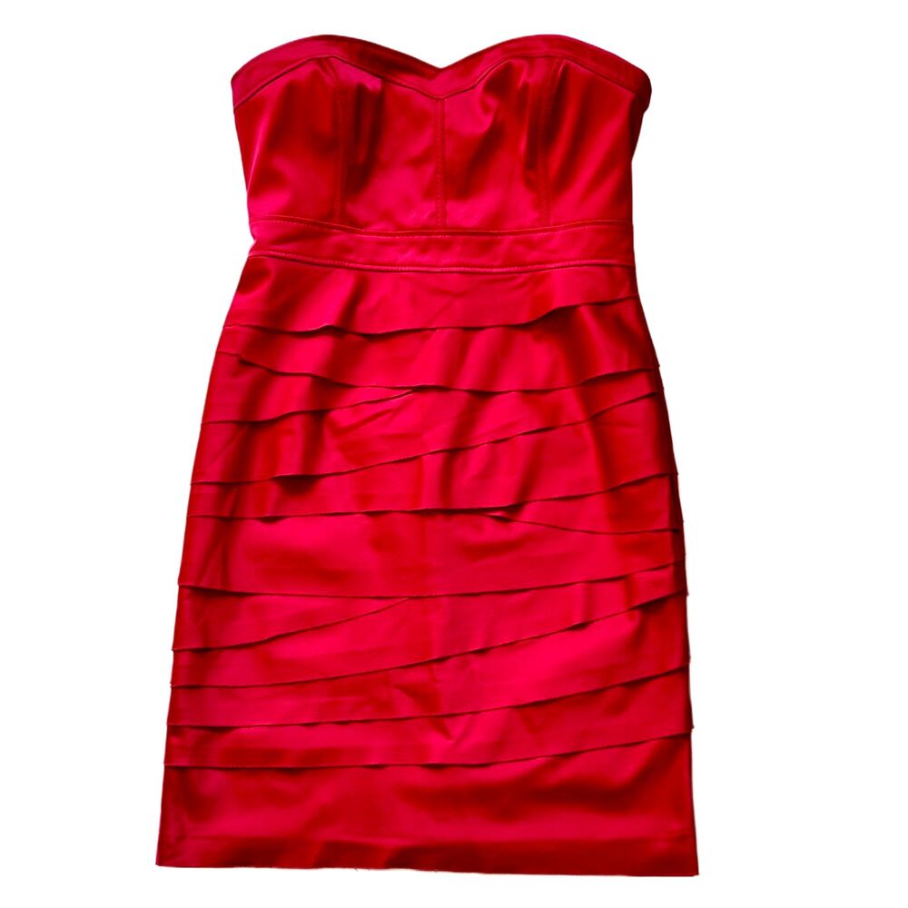 Yen London Ruby Red Satin Strapless Bandage Cocktail Mini Dress UK 14/US 10